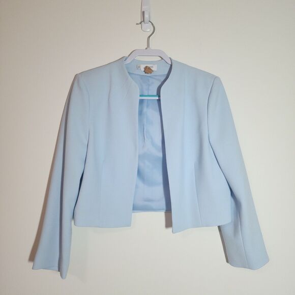 Hobbs London $290 Elize Jacket US 10 Pale Blue Open-Front Collarless 3/4 Sleeve - Picture 2 of 9